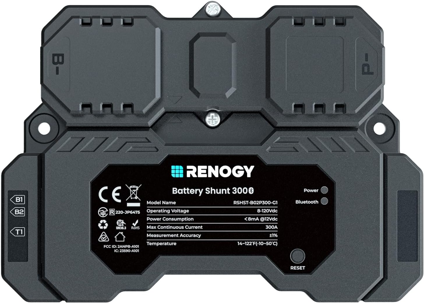 Renogy Battery Shunt 300, Remote Battery Monitoring, Range 8V-120V up to 500A, High Precision Current Sensor, Compatible Lead Acid, LFP, Li-ion, and Ni-MH Batteries