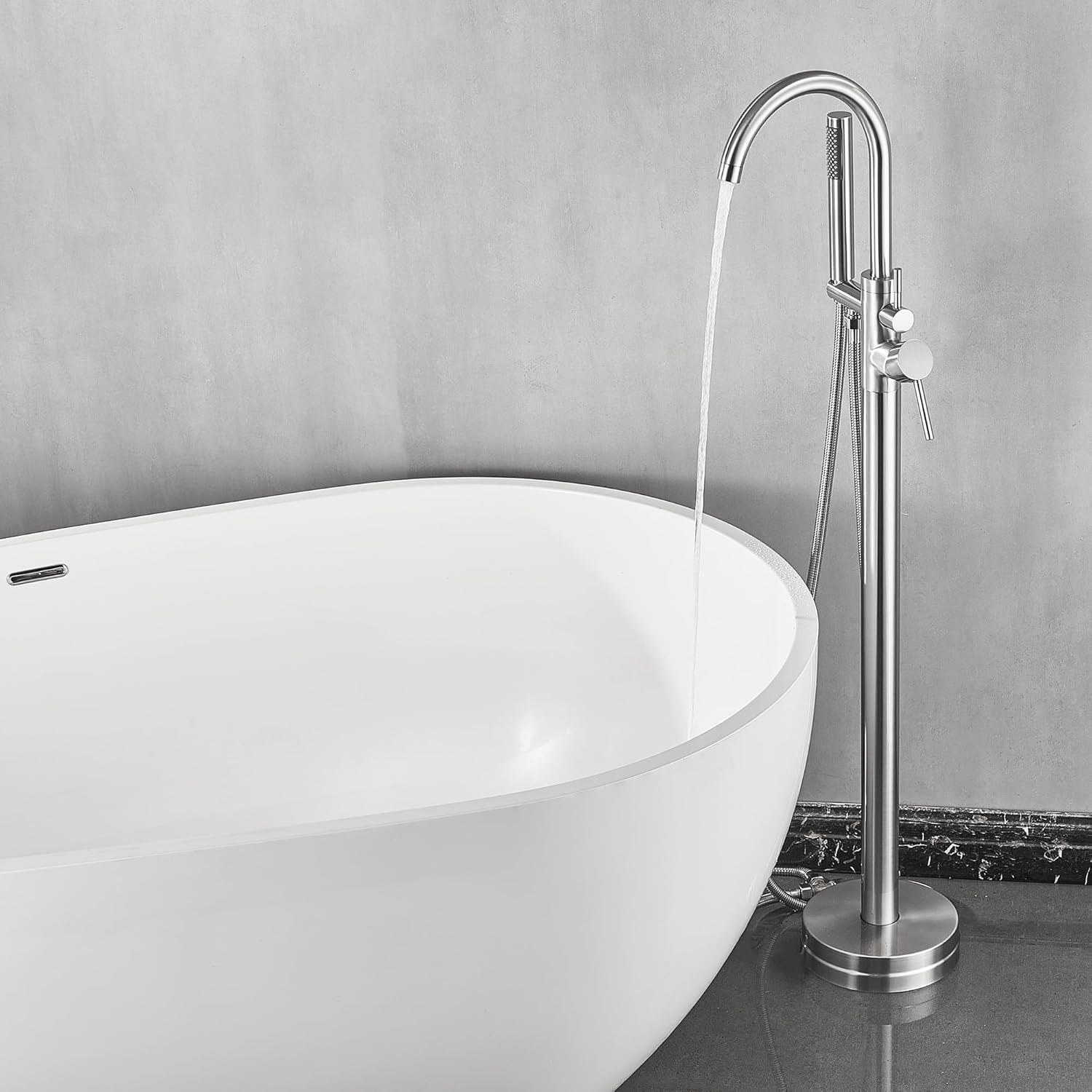 FRANSITON Freestanding Bathtub Faucet Matte Black Floor Mounted Brass Bathroom Freestanding Tub Filler with Hand Shower High Flow Shower Faucets
