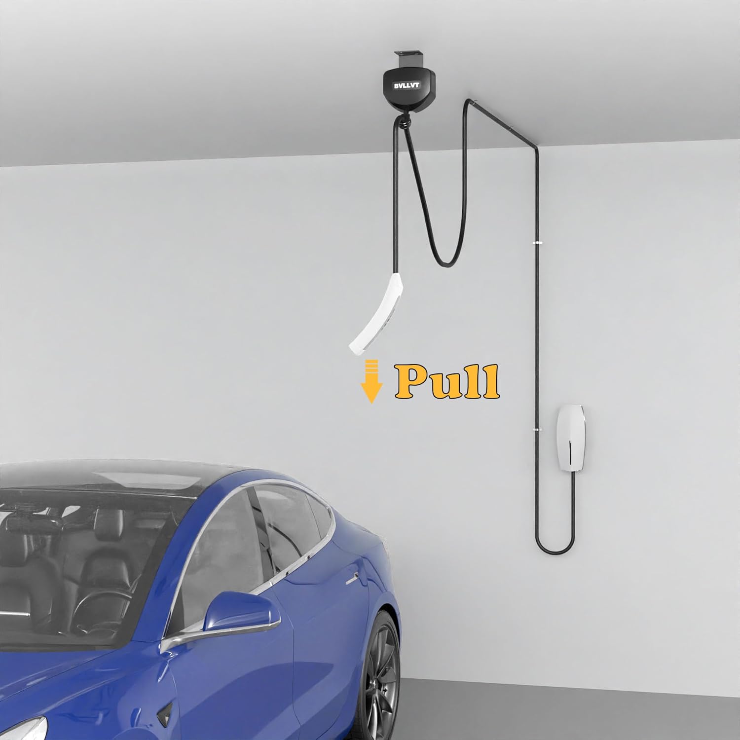 Ceiling Mounted & Wall Mounted EV Charger Cable Retractor - 11.5ft Automatic Retractable Cable Organizer for Electric Vehicle Charging, Universal Fits 95% of EV Charging Cables