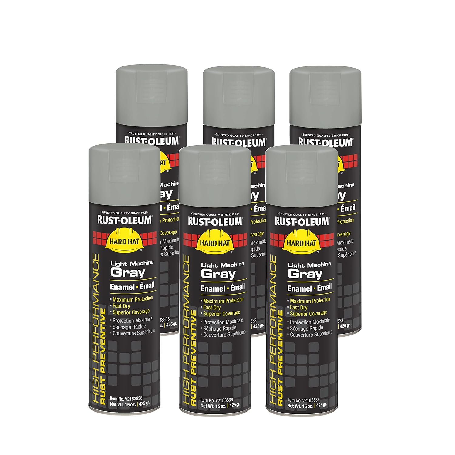 Rust-Oleum V2183838 High Performance V2100 System Rust Preventive Enamel Spray Paint, 20-Ounce, Light Machine Gray, 6-Pack