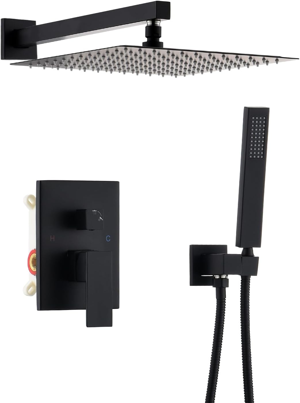 12 Inch Shower Faucet Set, High Pressure Shower Systems with Rain Shower and Handheld, Matte Black Shower Head and Handle Set, Angle Adjustable Wall Mounted Shower Valve Kit