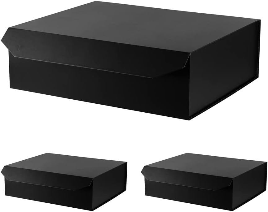 3 Pcs Matte Black Extra Large Gift Box with Lid, 19x16x6 Inches, Hard Magnetic Giant Gift Boxes for Presents Clothes Robe Wedding Dress Sweater,Reusable Foldable Bridesmaid Proposal Box