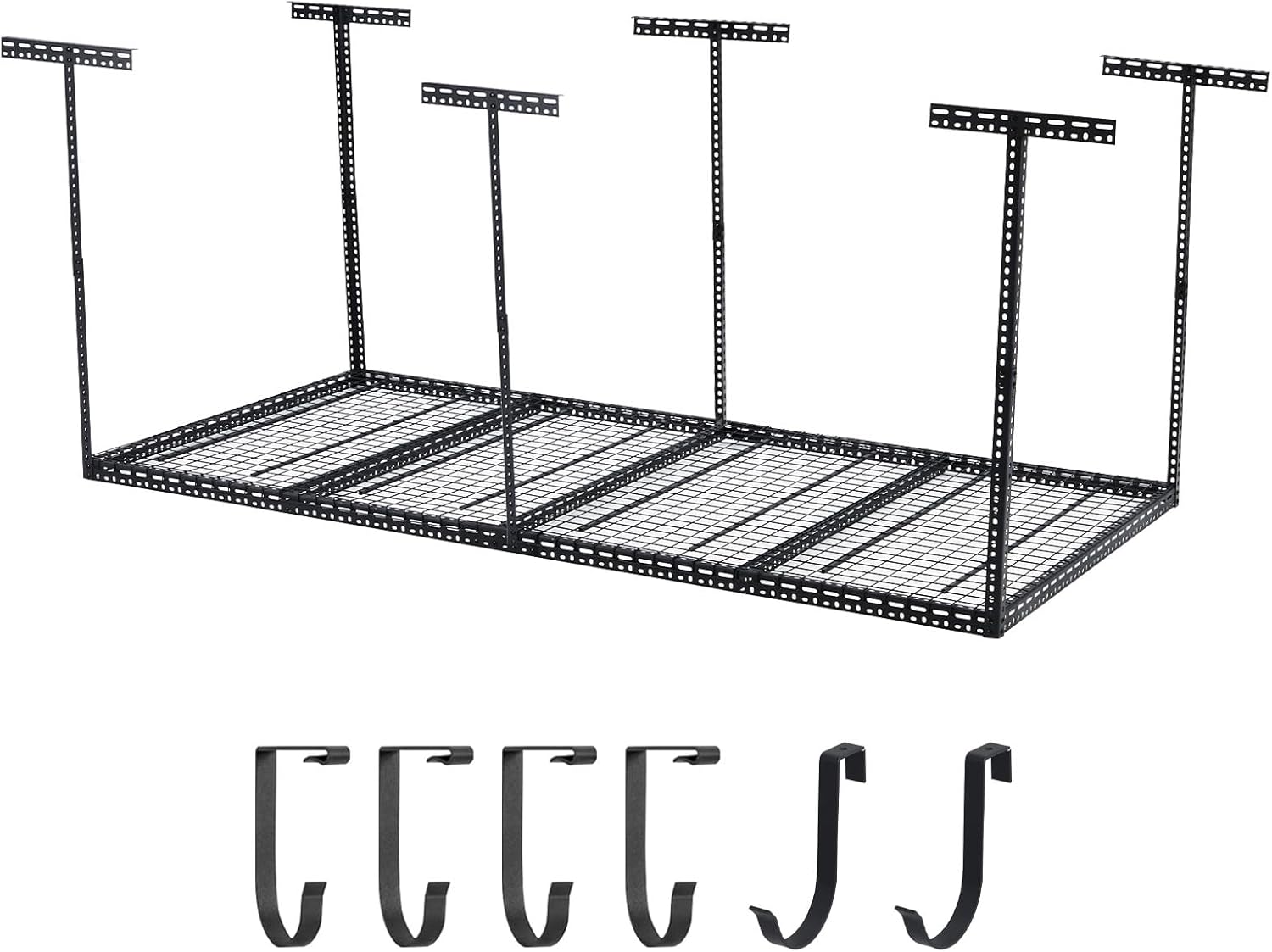 Garvee 4x6 ft Overhead Garage Storage Rack, Height Adjustable Garage Storage Organization Systerm, Metal Garage Ceiling Storage Racks with 660 LBS Weight Capacity, 6 Vertical Post（Black）