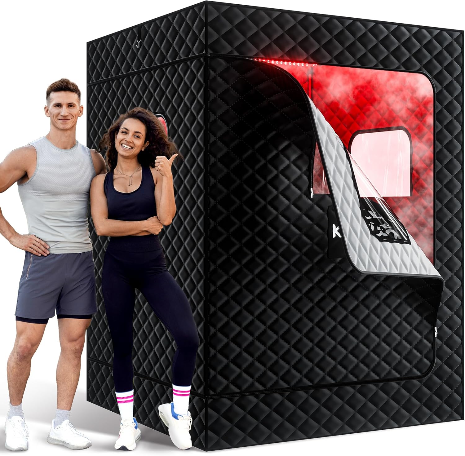 Upgraded 2 Person Sauna Box, Portable Infrared Sauna with 5-Layer Waterproof, 2 Steamers, 2 Folding Chair, 71”x 36”x 49” for Indoor, Outdoor, Gym, Spa, Carbon Black