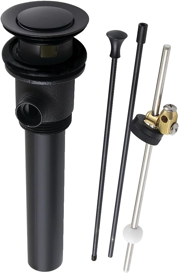 16.25 in. 22 Gauge Brass Pop-Up Drain with Overflow & Extra Long Pop-Up Rod Matte Black