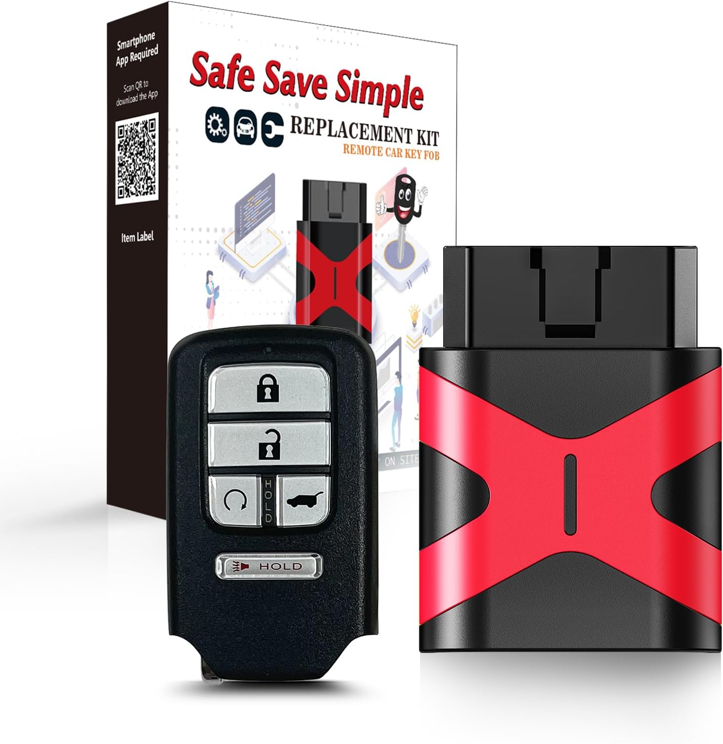 Simple Programmable Keyfob, Car Key Fob OBD Programmer Kit Replacement for 2019 2020 2021 2022 Honda Passport Pilot Smart Remote Key KR5V44 (OBD Tool Kit)