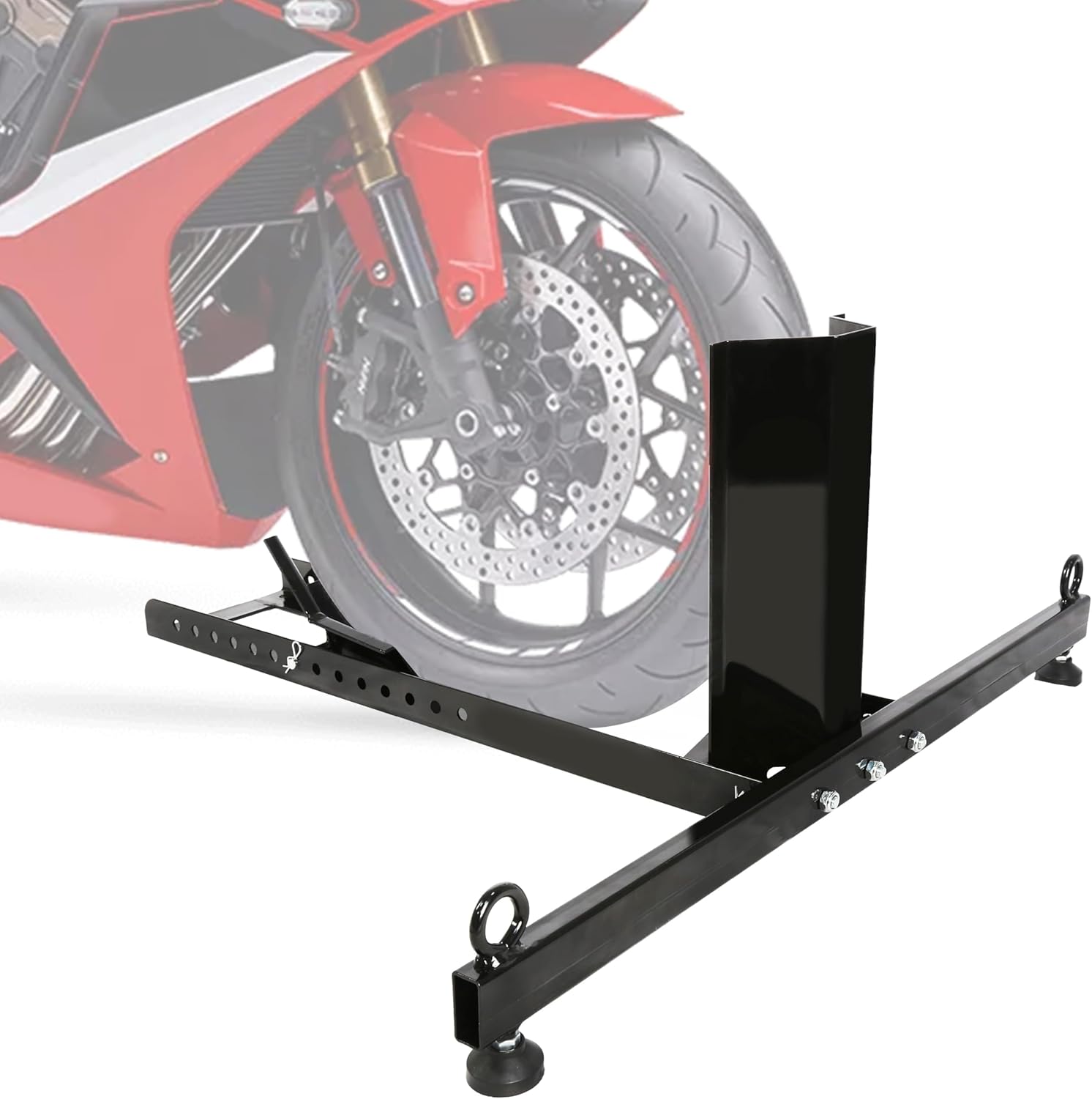 ECOTRIC Motorcycle Wheel Chock Trailer 3000lb Capacity, Adjustable Motorcycle Front Tire Stand Chock for Trailer Truck Garage Fit for Most Crusier Sports Dirt Bikes Tire Size 14