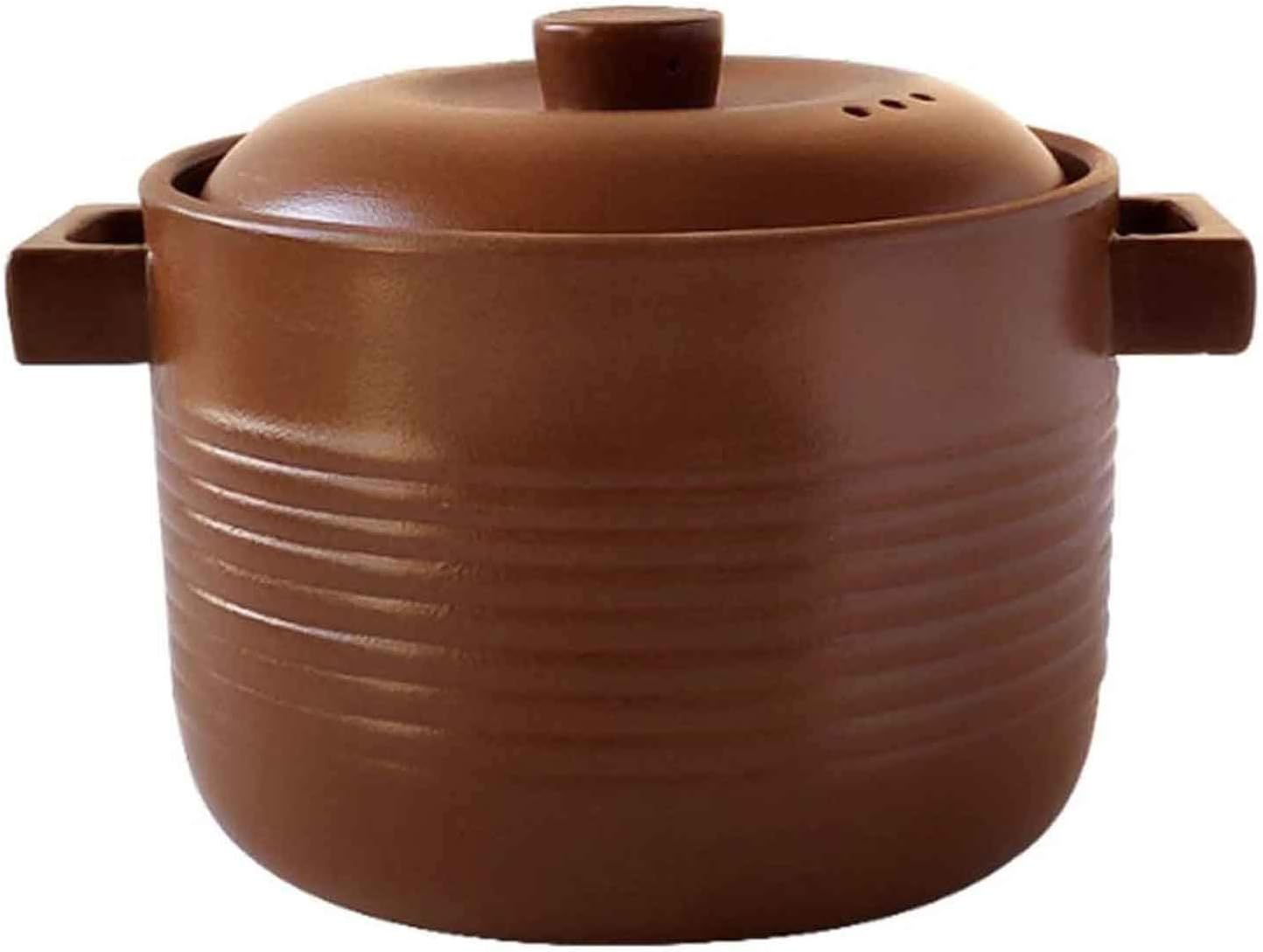 Casserole Cookware 4.8L Round Casserole Dish With Lid And Double Handle Lnternal Unglazed Layer Healthy Cooking Tools Stewpan Purely Manual Stone Pot