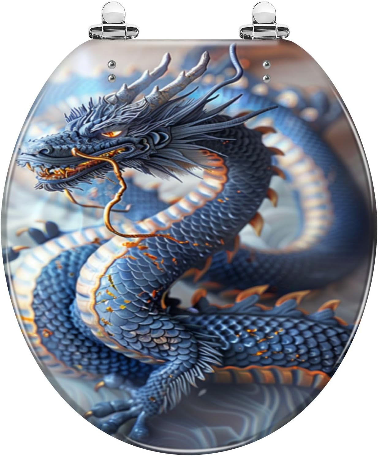 Round Toilet Seat Intricate Dragon Illustration Vivid Colors Patterns Resin Toilet Seat Quietly Close Quick Release Hinges Decorative Toilet Seat with Cover Easy to Install