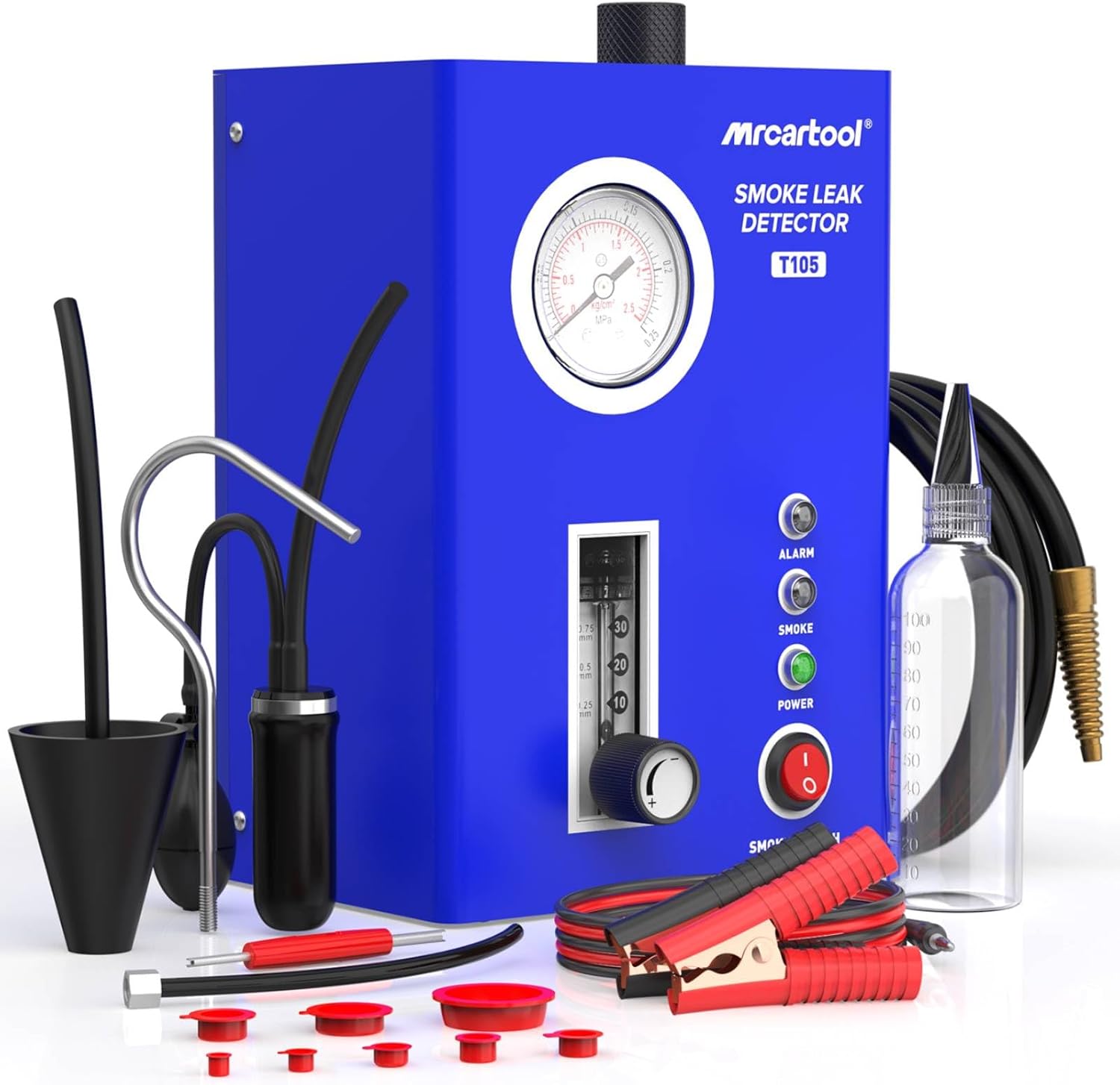 T105 Automotive Smoke Machine Leak Detector, Smoke Tester with Built-in Air Pump and Pressure Gauge, Vacuum Diagnostic Detector Tools Kit for 12V DC Cars