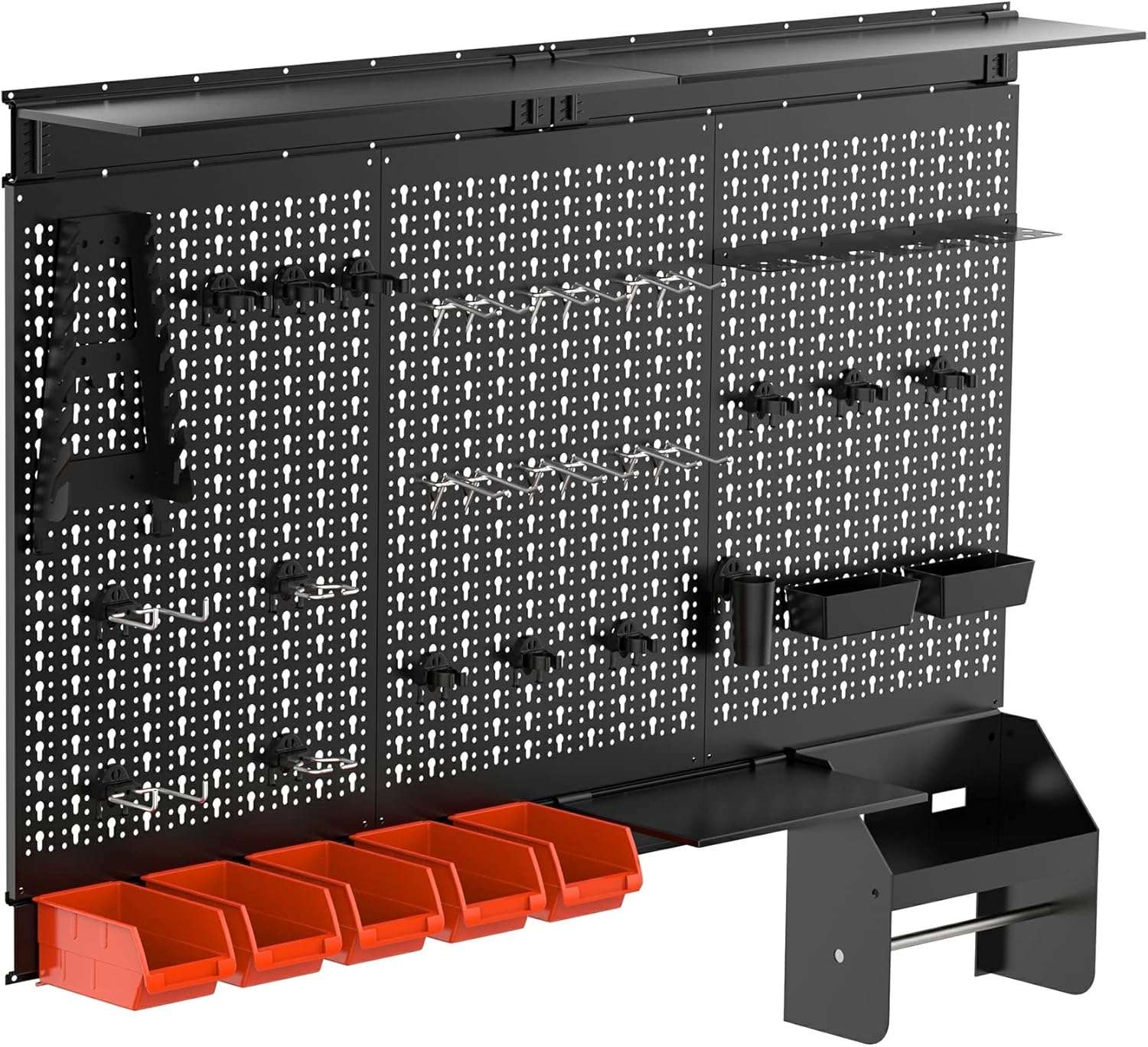 TORACK Pegboard Wall Organizer 4 ft. Garage Metal Pegboard Tool Organizer System, Tools Storage Peg Board Kit with Hooks and Accessories, Wall Mounted Storage Bins, Overhead Shelves