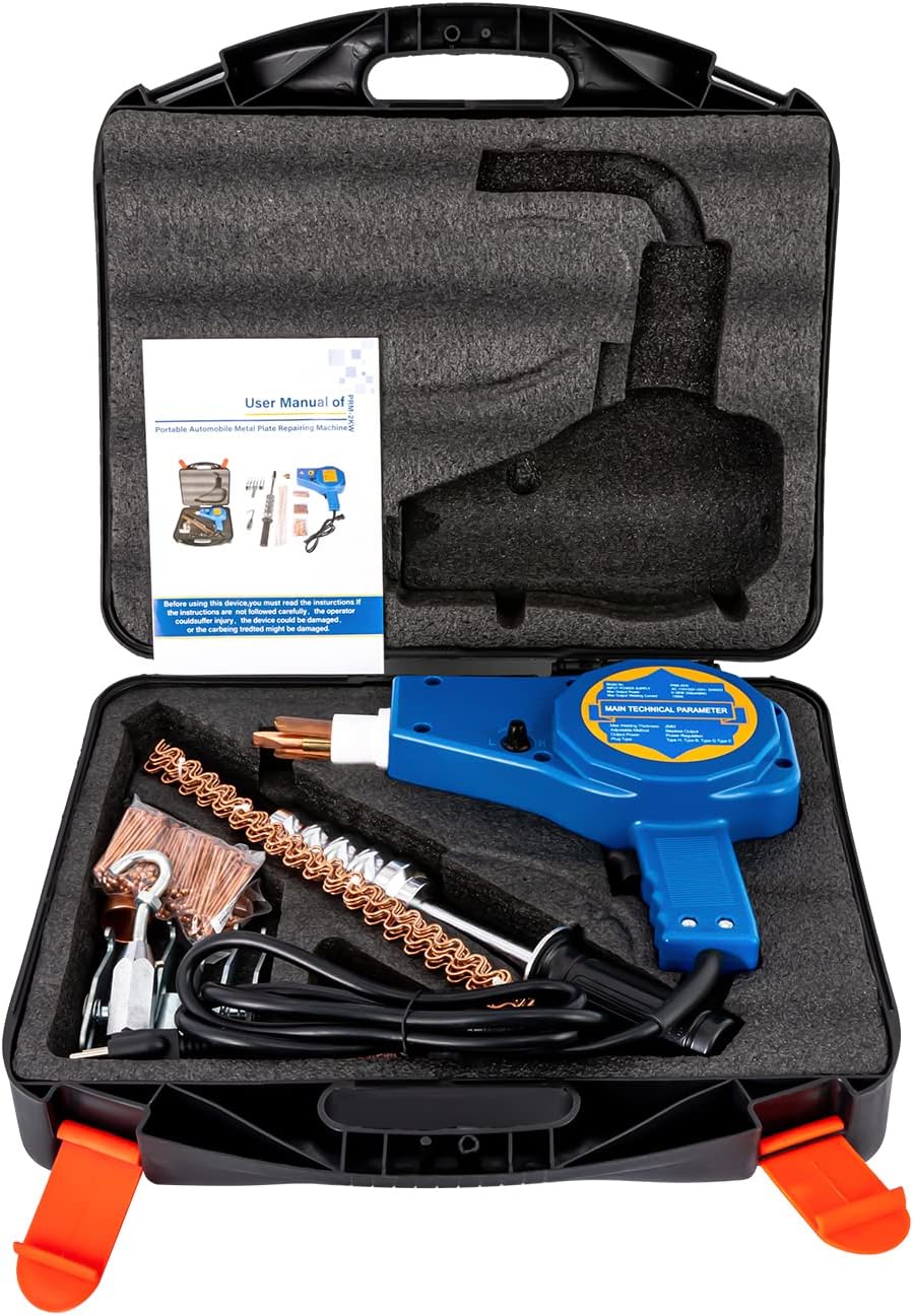 Electric Stud Welder Gun Auto Body Dent Repair Kit 110V Body Repair Dent Removal Tools 800VA Electric Stud Welder Gun with Puller Hammer 0-10KW Dent Puller Stud Welder Dent Repair Kit