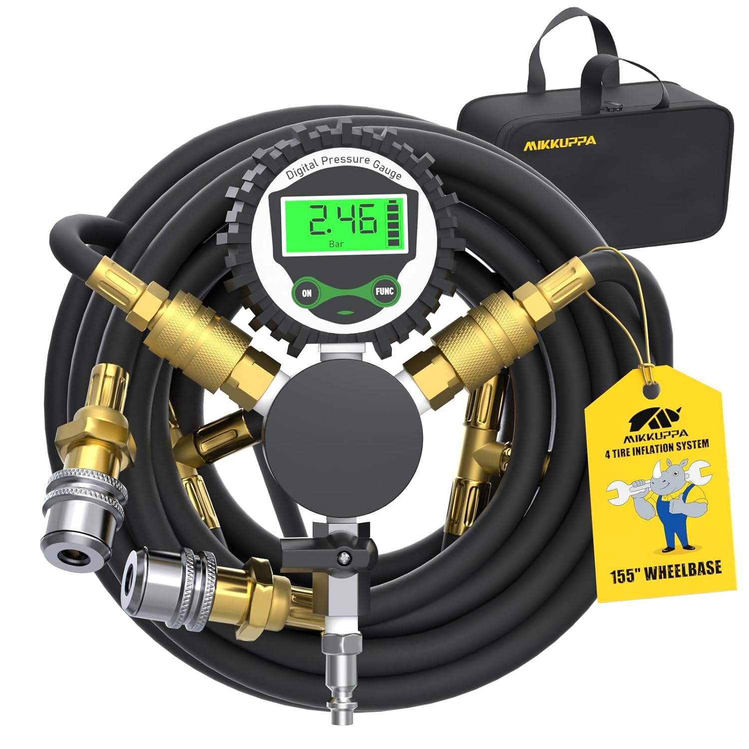 MIKKUPPA 4 Tire Inflation System - 4 Tire Inflation Deflation System, Tire Pressure Equalizer with Quick Coupler Adaptor Closed Flow Air Chuck for Car Trucks Off Road Vehicles Up to 155