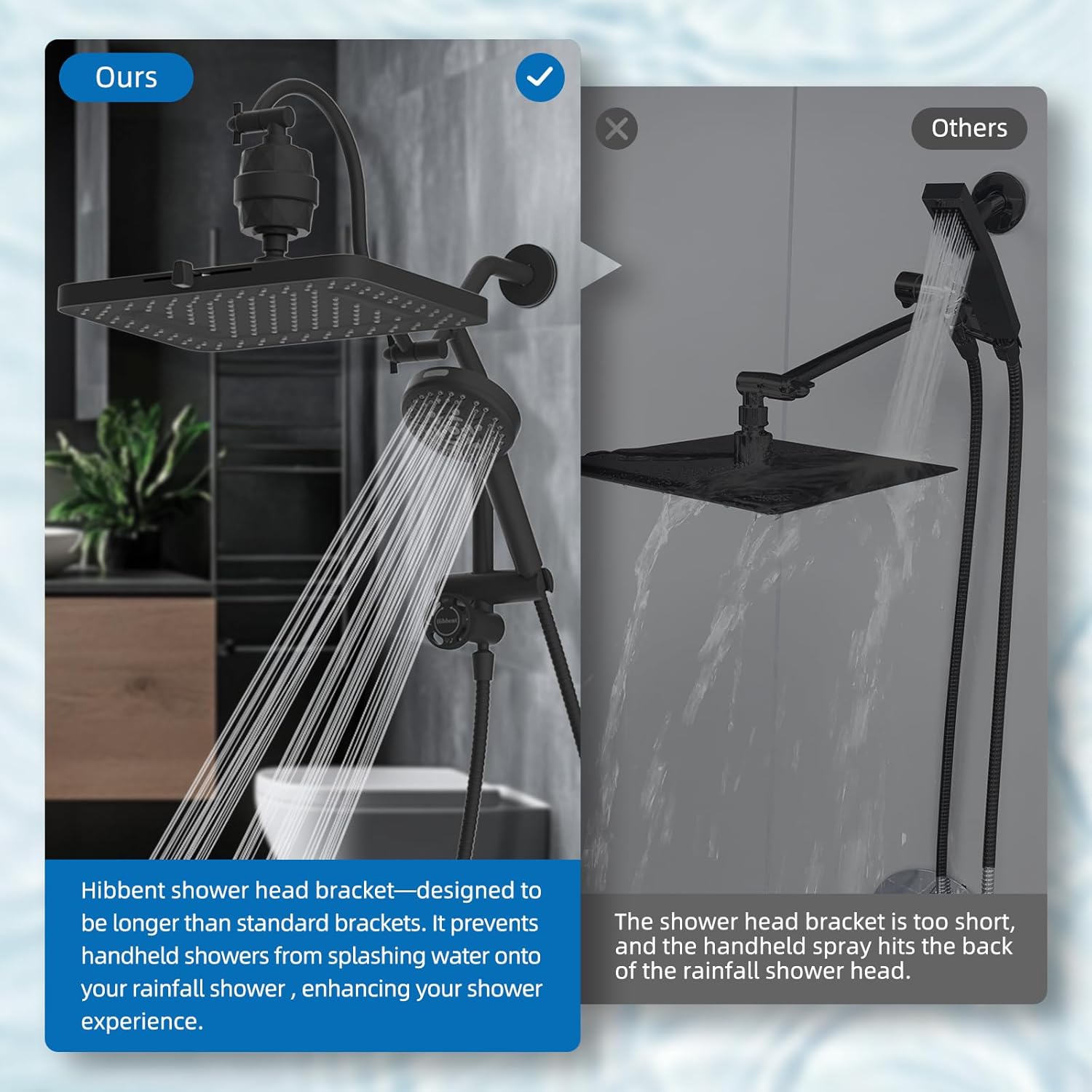 Hibbent Upgraded 13'' Shower Head Combo, High Pressure 5 Spray Rainfall Showerhead, 10 Spray Mode Handheld, All Metal Easy Reach 4-way Diverter Shower Arm with Pause Mode, 71'' Hose and Holder, Black