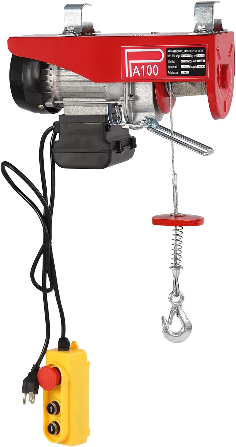 1763lbs Electric Hoist, Electric Lift Electric Winch, 110V Portable Electric Hoist w/Remote Control & Single/Double Slings for Lifting in Factories Warehouses Construction Site Mine Filed (1763lbs)