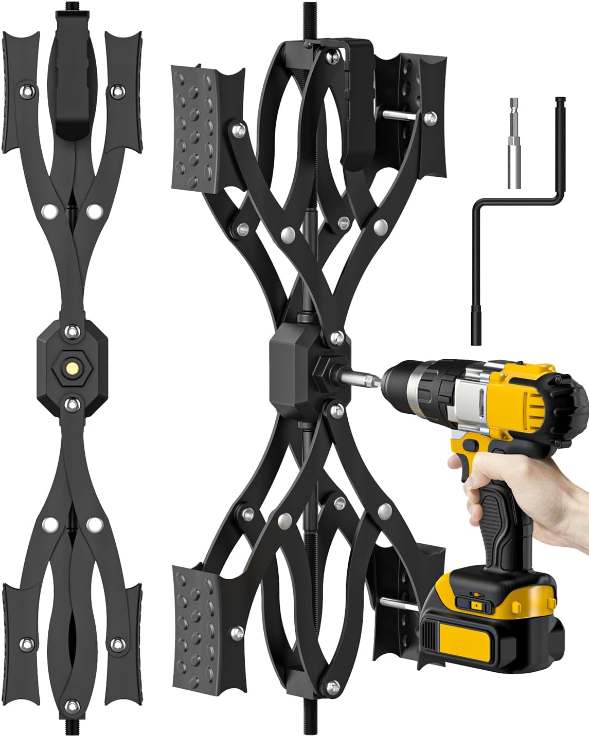 Black X-Shape Wheel Chocks Stabilizer XL [Extended Allow Drill Adjust], Double Sets 4'' to 17'' RV Tire Stabilizers Locked Chocks for Campers Travel Trailers Trucks, Wheel Scissor with Wrench