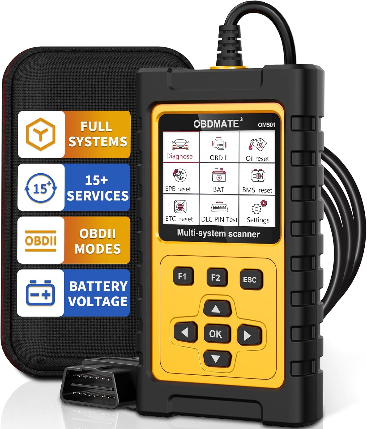 OBD2 Scanner for Jaguar/Land/Rover, OM501 All Systems Diagnostic Tool with 15+ Resets (Oil/ETC/EPB/ABS/SAS/BAT Register...), Full OBDII Functions Read&Erase Fault Codes, Free Software Update