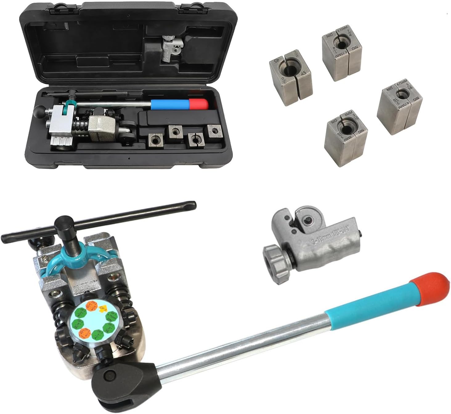 Brake Line Flaring Tool Kit Double Flare Tool for Brake Lines and Tubing Flaring Tool, 45 Degree Flare, Single Flare, Bubble Flare, 3/16
