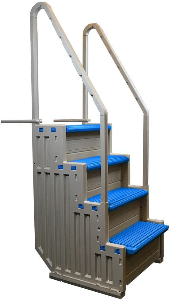 Confer Plastics Step-1X: Sturdy Above Ground Entry System with Dual Handrails and Slip-Resistant Steps, Easy Installation, Supports up to 400 lbs - Proudly Made in USA. Warm Grey with Grey Treads