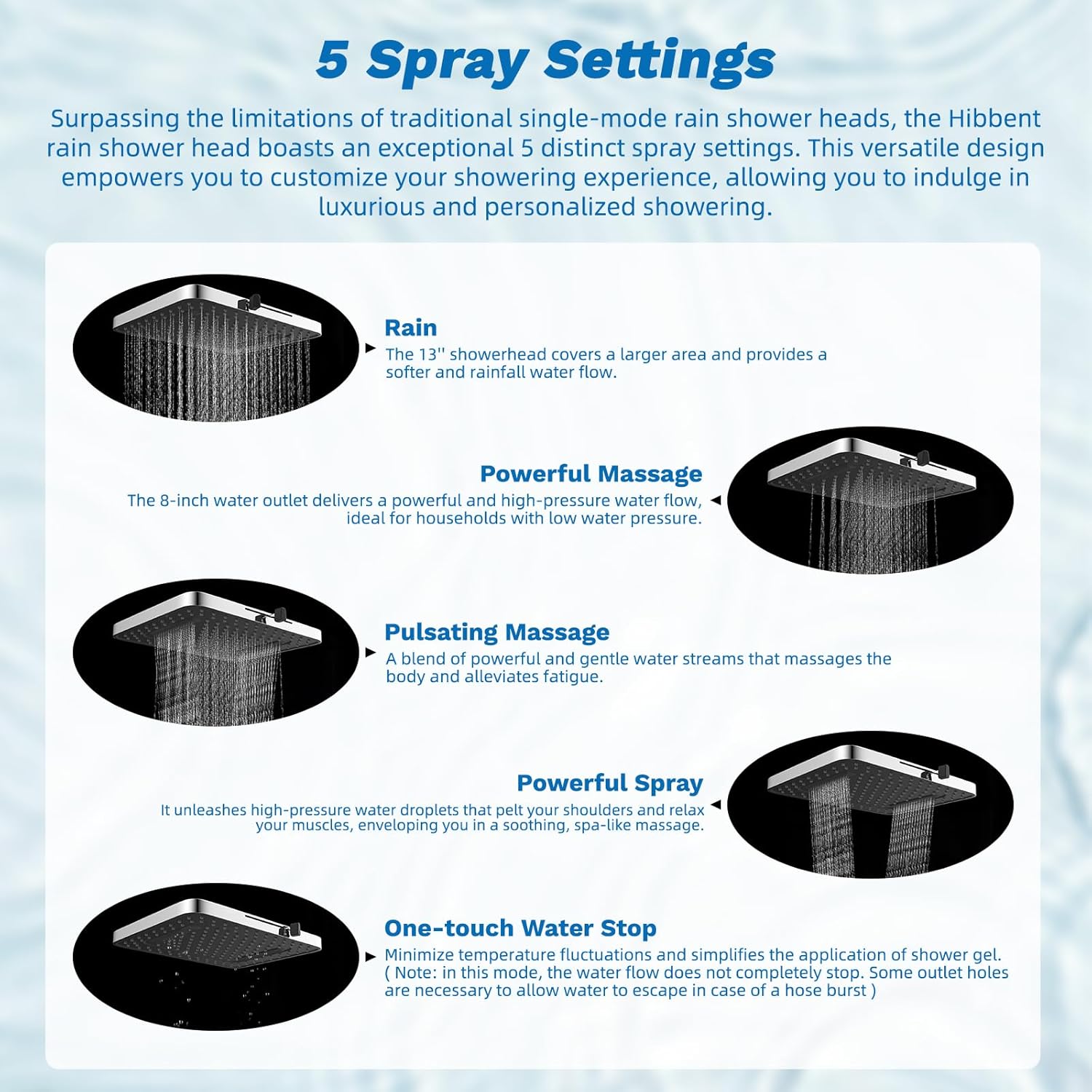 Hibbent Upgraded 13'' Shower Head Combo, High Pressure 5 Spray Rainfall Showerhead, 10 Spray Mode Handheld, All Metal Easy Reach 4-way Diverter Shower Arm with Pause Mode, 71'' Hose and Holder, Black