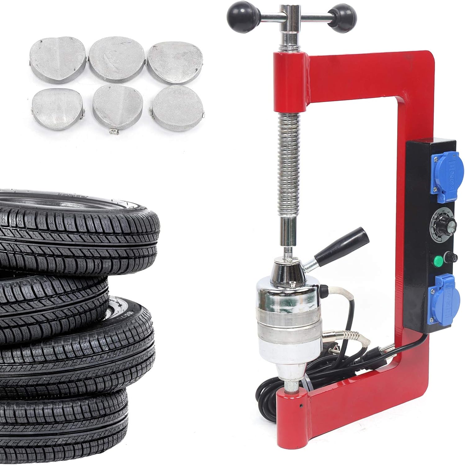 Tire Auto Repair Machine Kit, 110V Tire Patches Machine Vulcanizing Machine Set with 6 Moulds Garage Equipment Tire Spreader Repair Tool Kit Adjustable Height Tower Tire Spread Tool Kit 180℃