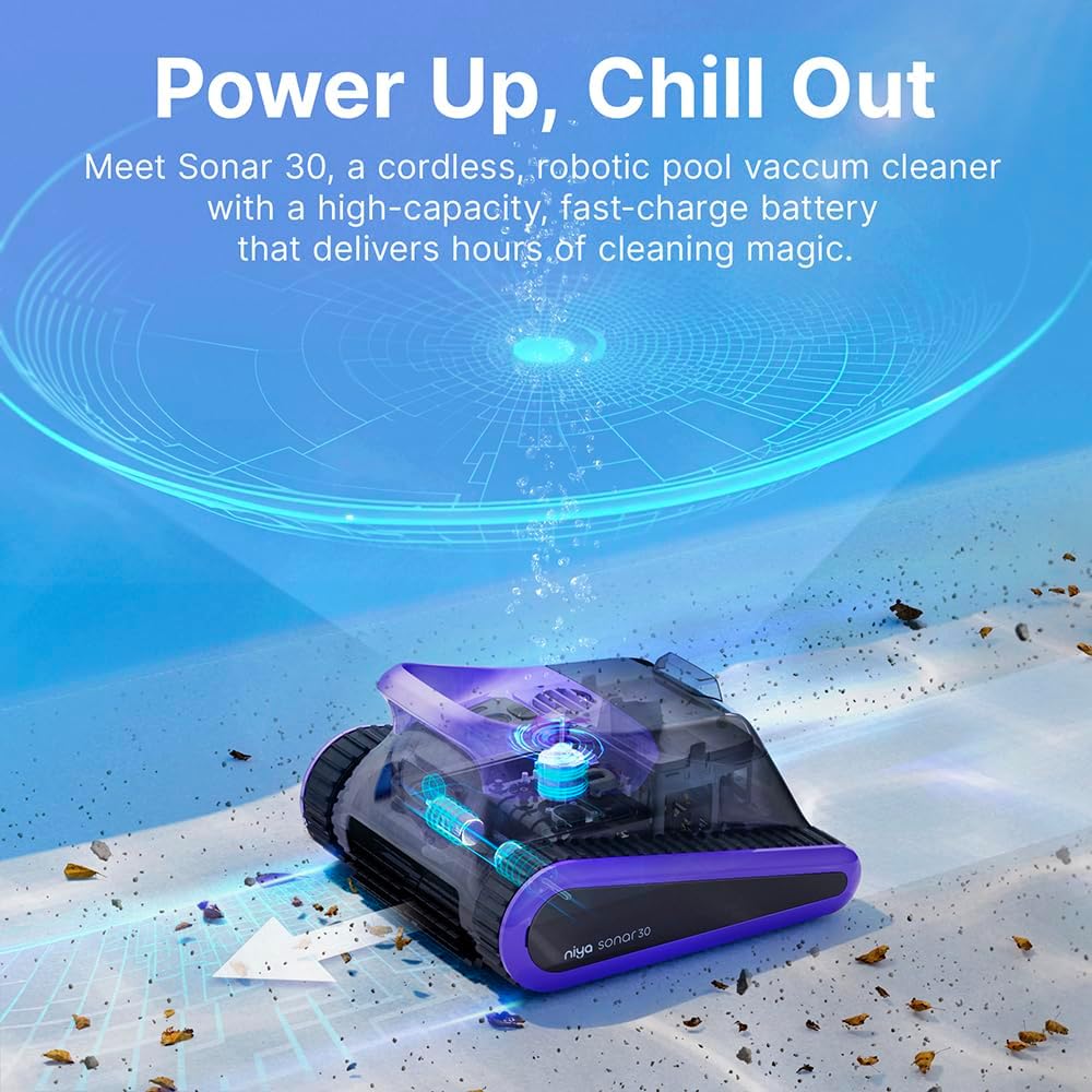 Niya Sonar 30 Cordless Robotic Pool Cleaner from The Creators of Dolphin, up to 33 FT in Pool Length, Wall Climbing, Sonar - Powered Navigation