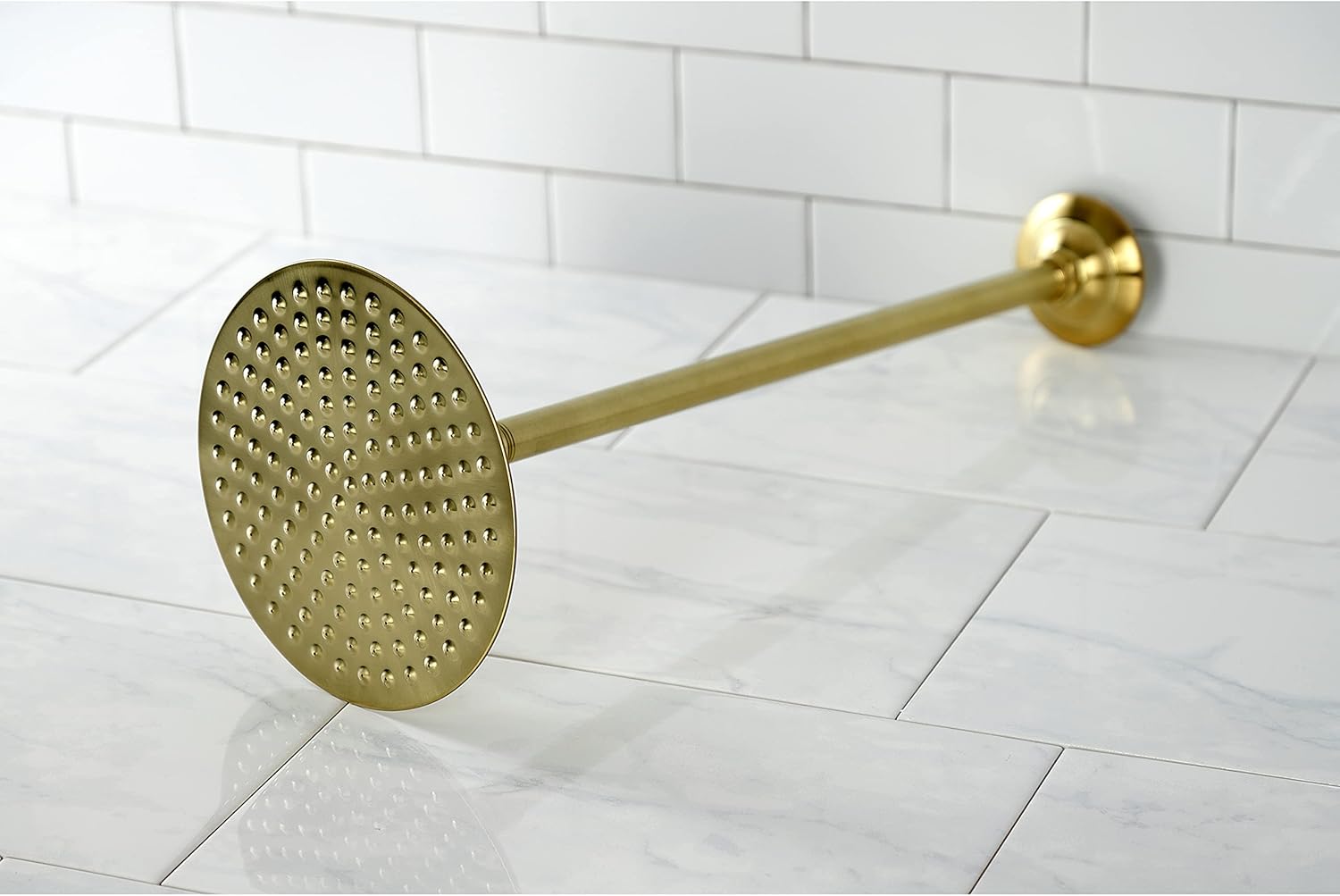 Kingston Brass K236K27 Shower Scape 7-3/4-Inch Round Raindrop Brass Shower Head with 17-Inch Ceiling Mount Shower Arm in Brushed Brass