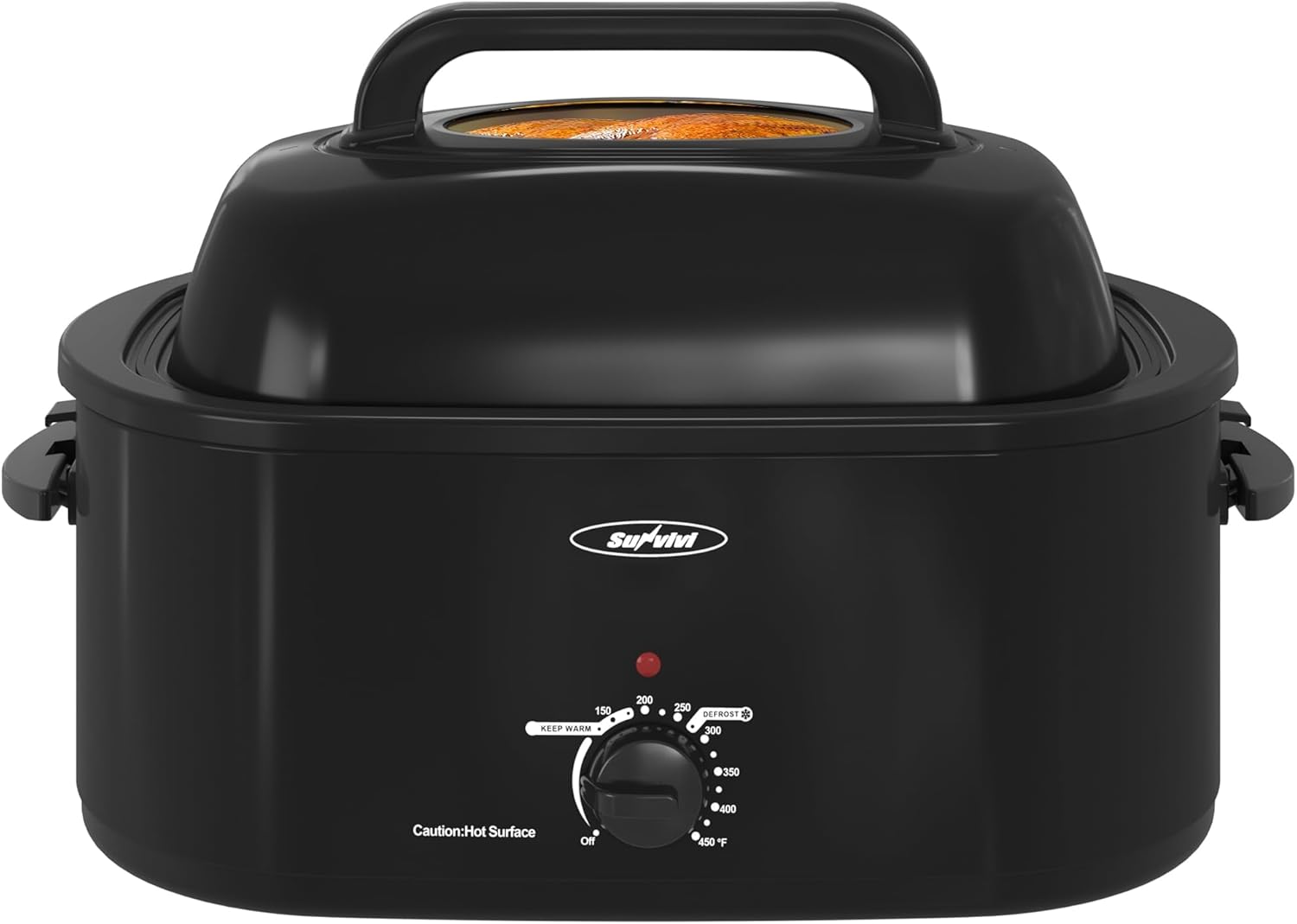 Sunvivi Outdoor 20 Quart Roaster Oven, Electric Roaster with Visible Self-Basting Lid, Removable Pan & Rack, Turkey Roaster Oven with Defrost & Warm Function, Stainless Steel, Black