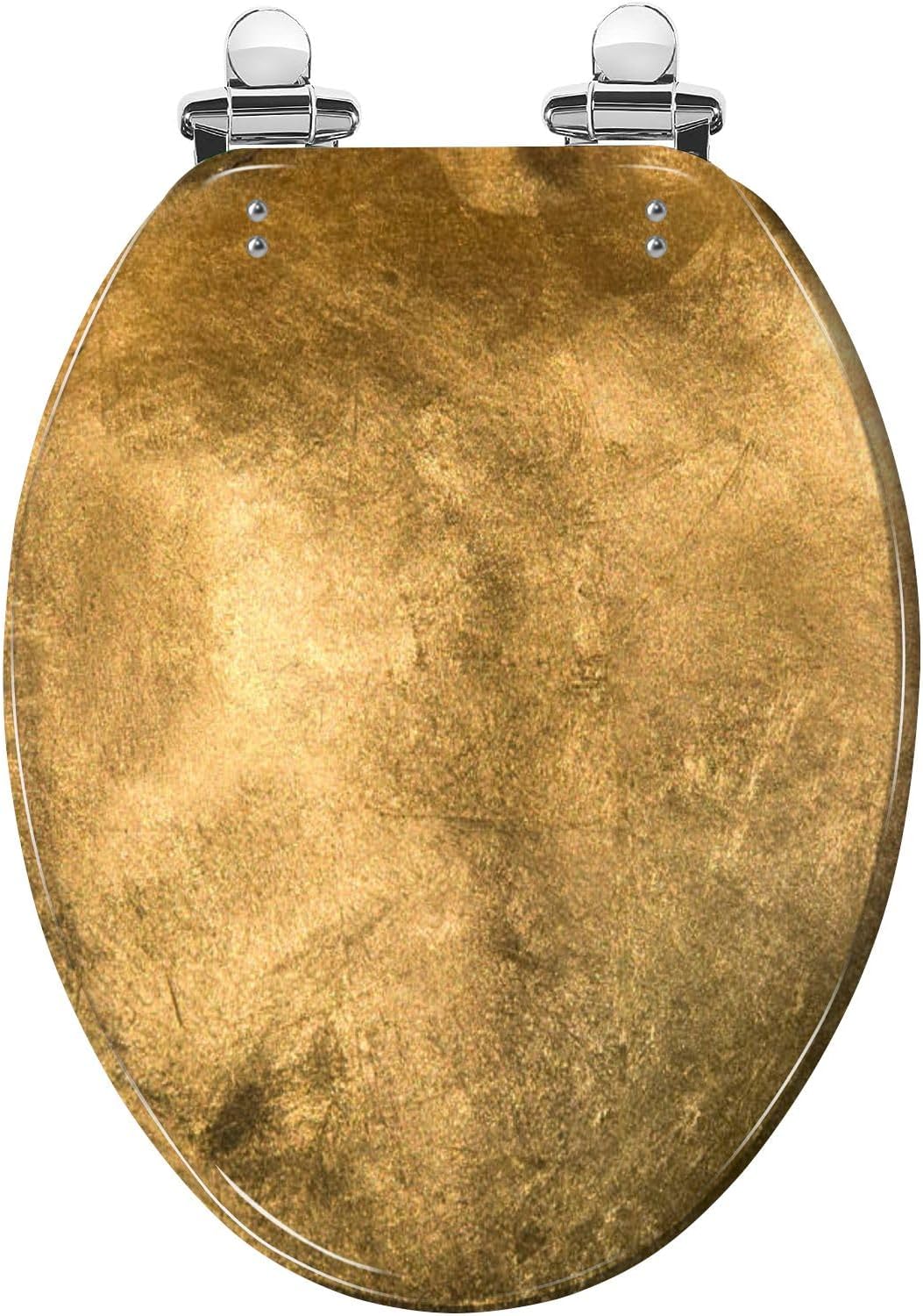 Elongated Toilet Seat Full Frame Gold Close Up Resin Toilet Seat Slow Quiet Close with Quick-Release Hinges Toilet Seat with Cover Easy to Clean Install