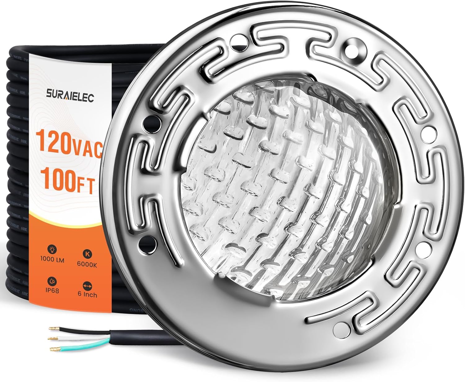 SURAIELEC 6 Inch Small LED Spa Light for Inground Pool, 120V AC 10W Underwater Pool Light, Cool White 6000K, Fits Pentair and Hayward Wet Niches, IP68 Waterproof, 100 FT Cord