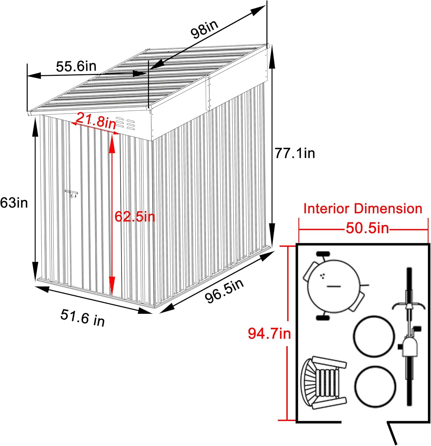 4x8 FT Outdoor Lean-to Metal Storage Shed, Garden Tool Shed Kit with Door & Lock, Waterproof Patio Utility Tool Shed for Garden and Backyard, Gray