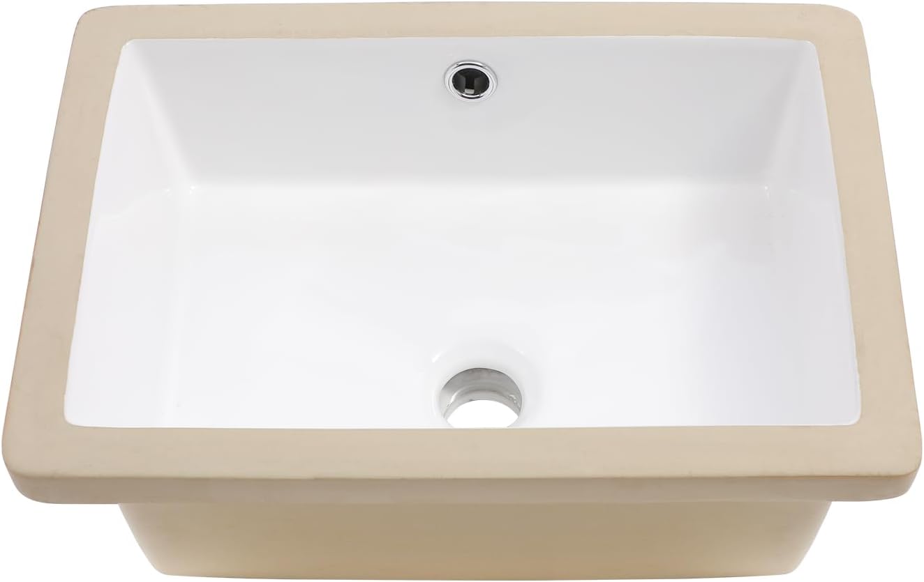 Kichae Undermount Bathroom Sink - 18 x 12 Undermount Bathroom Sink Rectangle White Rectangular Porcelain Ceramic Lavatory Vanity Sinks with Overflow