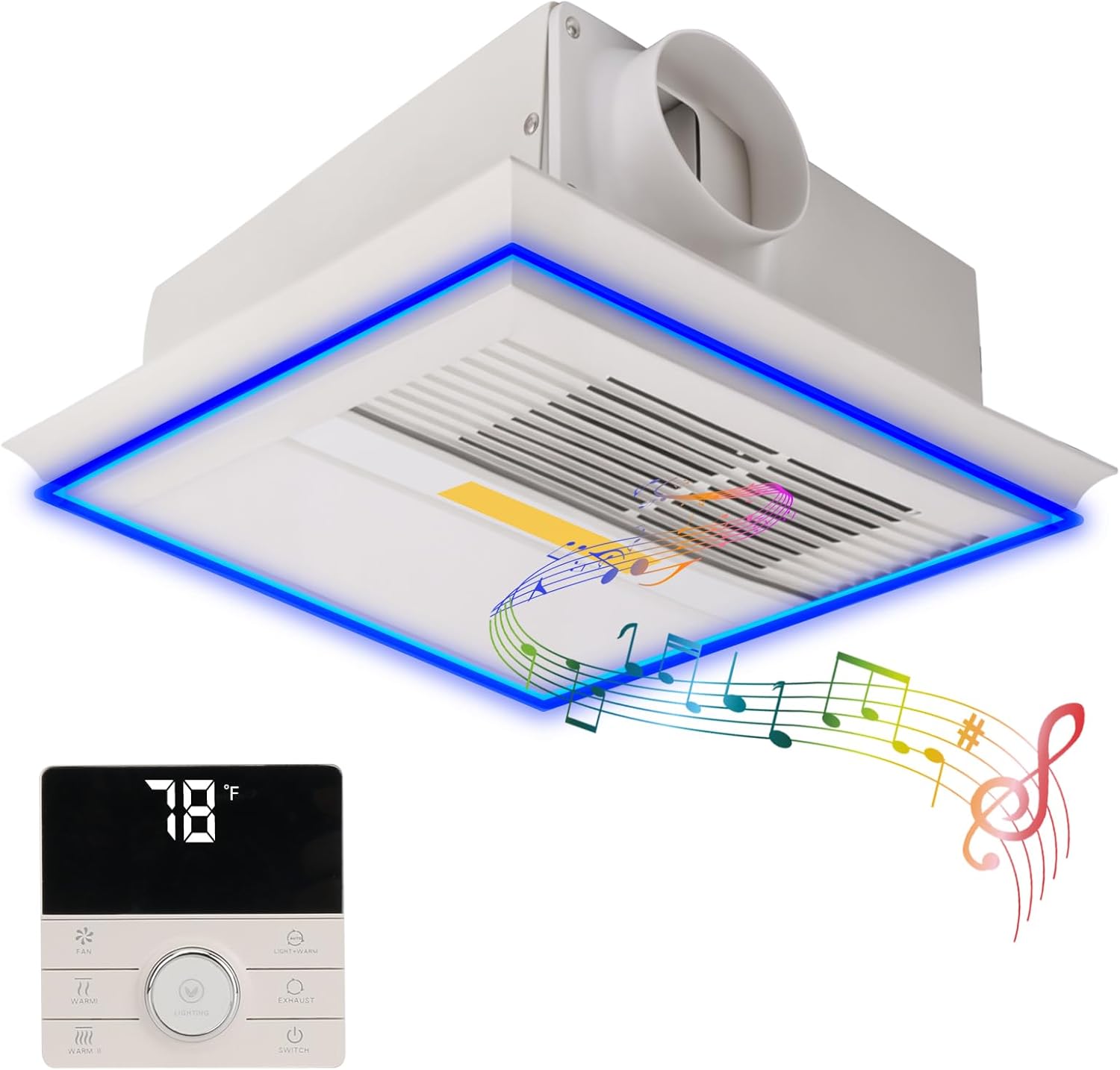 Bathroom Exhaust Fan with Bluetooth Speaker, Exhaust Fan with Light, Ventilation Fan with Heater, 160 CFM 1.0 Sonar, 5 Color Temperatures, 1 Sensor Night Light, 1 Remote Control, Easy to Install