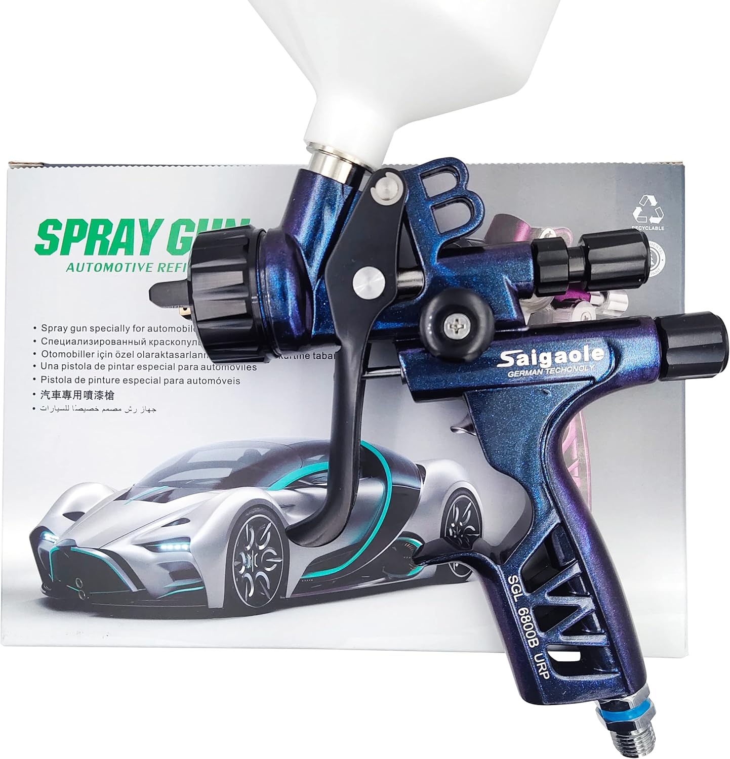 HVLP 6800 Spray Gun 1.3mm car spayer Painting Tool Spray air Paint Gun Airbrush Low Pressure 260L/MIn (Blue)