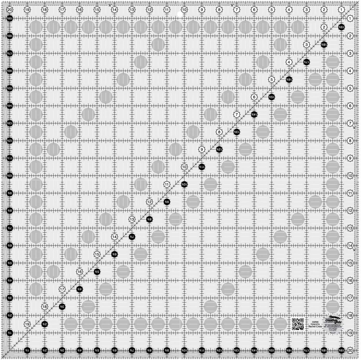 Creative Grids Quilt Ruler 20-1/2in x 20-1/2in Square – CGR20 – Made in USA, Non-Slip Grip Acrylic Quilting, Sewing, Crafting, Patchwork Ruler for Measuring & Cutting Fabric