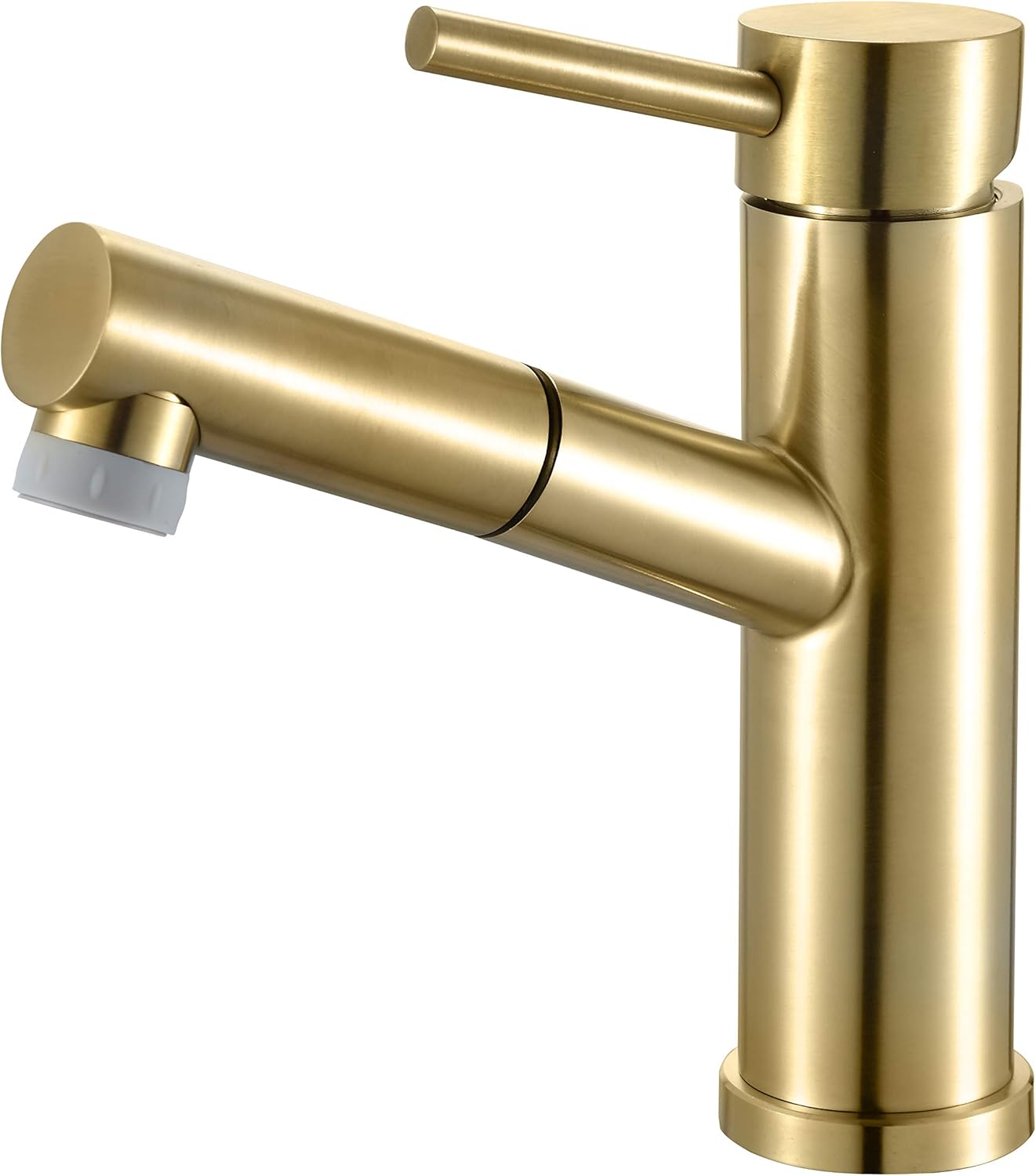Modern Brushed Nickel Bathroom Sink Faucet Single Handle Pull Out Sprayer Stainless Steel Lavatory Tap (Brushed Gold)