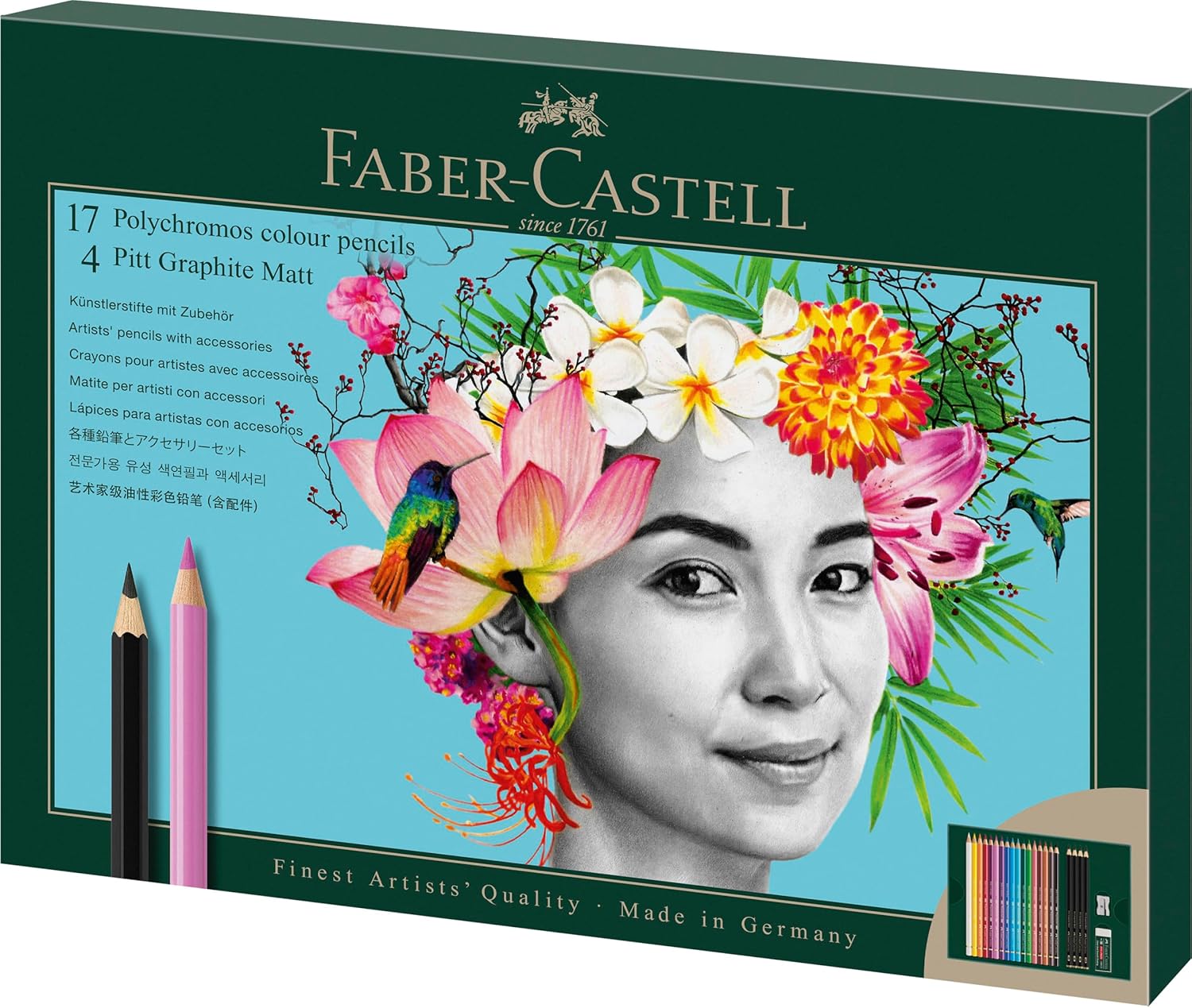 Faber-Castell Polychromos Colored Pencils and Pitt Graphite Matte Gift Set, 50 Piece Sketch Pencils and Art Colored Pencils Set with Accessories
