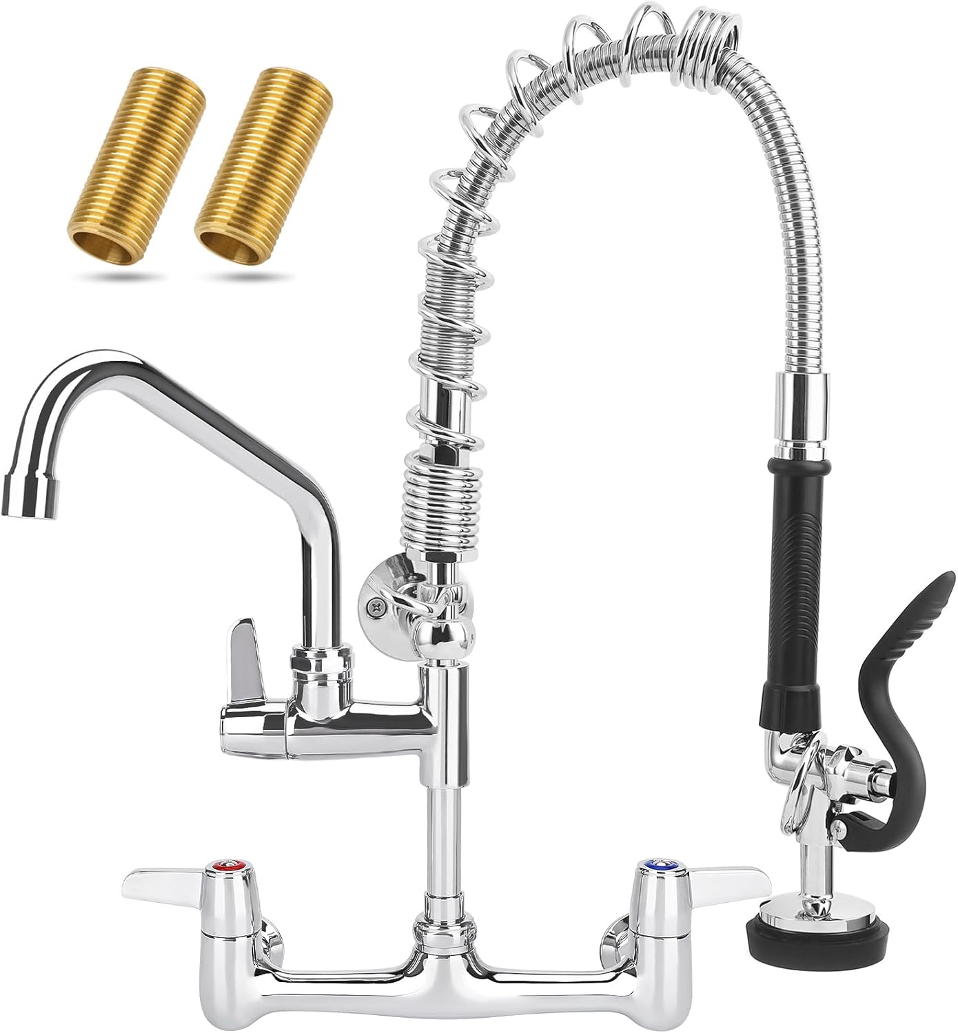Commercial Faucet with Sprayer, 21 Inch Height Commercial Sink Faucet Wall Mount with 8