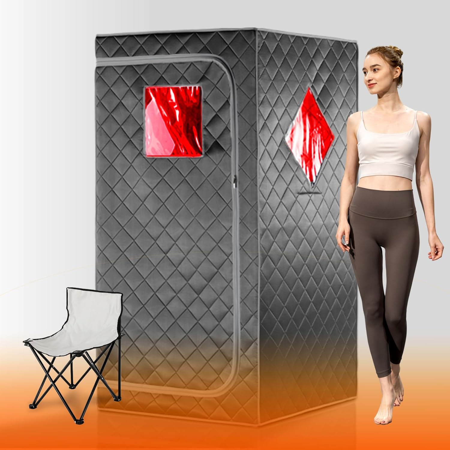 Full Size Portable Personal Infrared Sauna for Home, Personal Home Spa Tent with Remote Control, Heating Foot Pad, Foldable Reinforced Chair （Grey, L33.8 x W 33.8