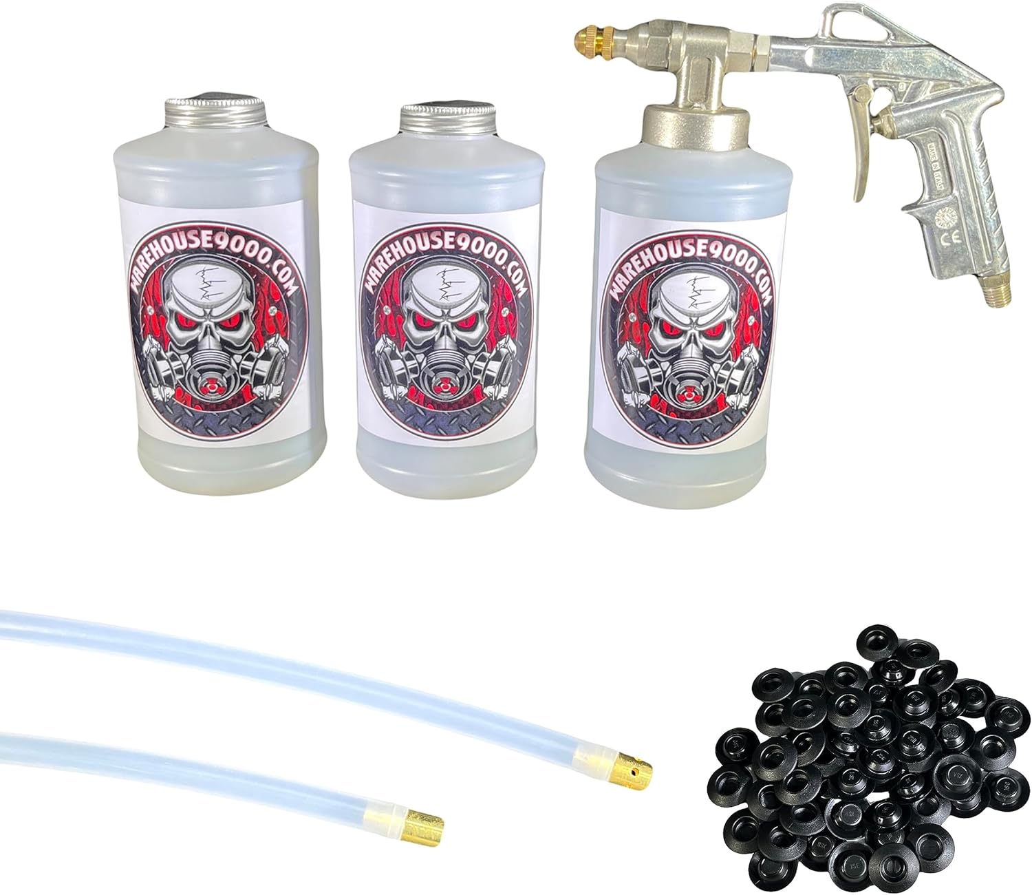 Pro Undercoating Spray Gun Kit with 2 Wands, 3 Empty Quart Bottles, and 50 Rust Plugs
