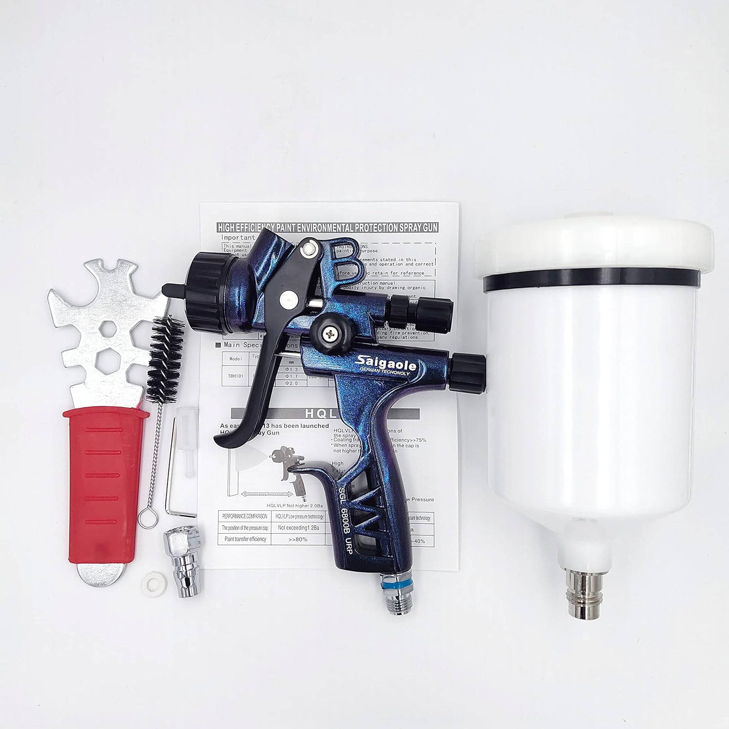 HVLP 6800 Spray Gun 1.3mm car spayer Painting Tool Spray air Paint Gun Airbrush Low Pressure 260L/MIn (Blue)