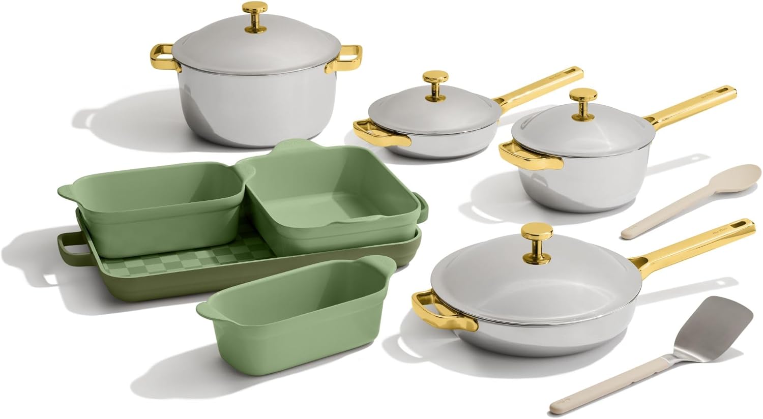 Our Place 15-Piece Titanium Pro Cookware & Bakeware Set | Tri-Ply Titanium & Stainless Steel Nonstick Fry Pans & Pots | Ceramic Nonstick Bakers & Griddle Pan | Non-toxic, PFAS-Free | Sage