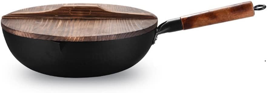 Carbon Steel Wok Stir Fry Pans with Lid Kitchen Cookwar for Electric Induction and Gas Stoves Flat Bottom