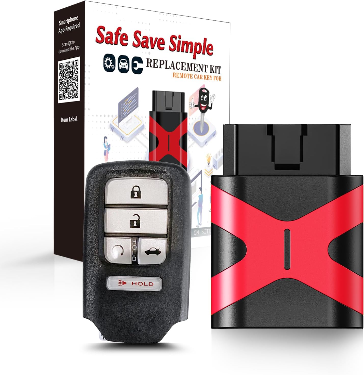 Simple Programmable Keyfob, Car Key Fob OBD Programmer Kit Replacement for 2016 2017 2018 2019 Honda Civic Remote Key KR5V2X (5 Button kit)