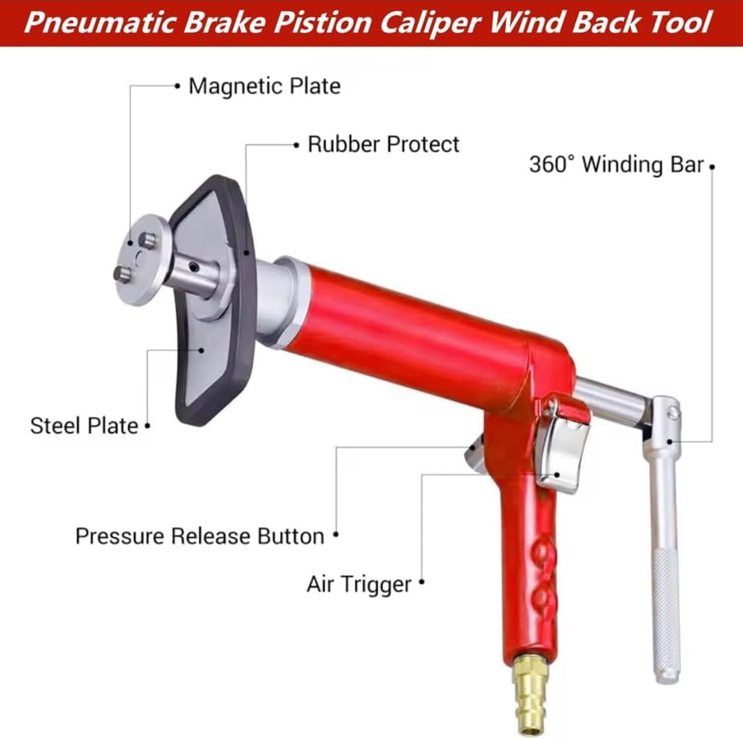 24PCS Pneumatic Brake Caliper Piston Wind Back Compression Spreading Tool Kit for Brake Pad Replacement, Heavy Duty Brake Piston Caliper Compression Tool Set with 22 Adapters Fits Most Vehicles