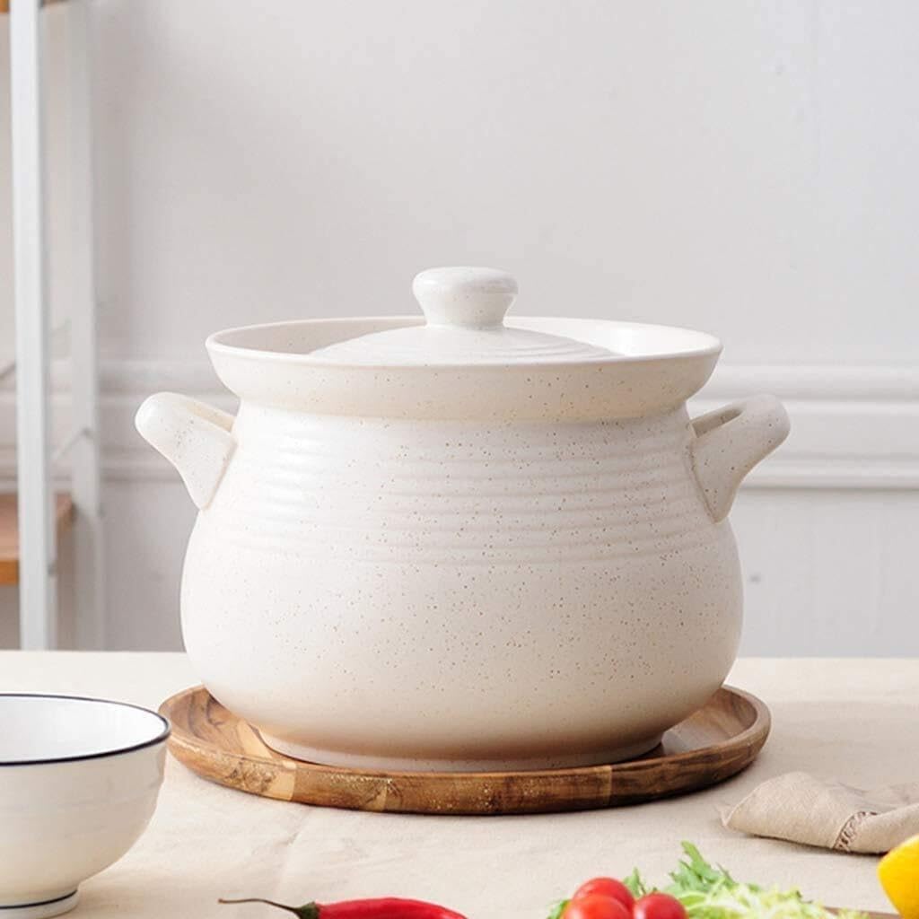 Round Ceramic Casserole Dish with Lid, Heat-Resistant Tureen, Double Handle Earthenware Pot, for Stews, Soups, and Roasting, 4L/6L/10L