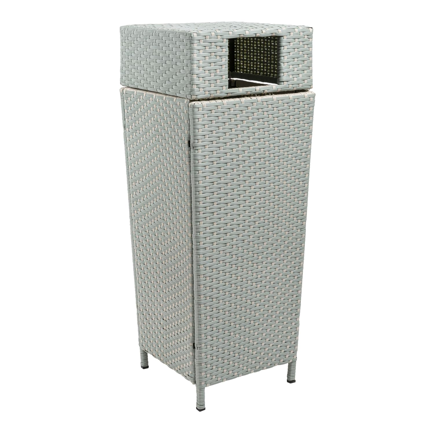 happimess HPM1203C Keaton Modern 24.13-Gallon All-Weather Wicker/Metal Lidded Hideaway Outdoor Trash Can, Mint Blue/White, Classic, Coastal, Casual Wastebin for Backyard, Patio, Porch, Kitchen