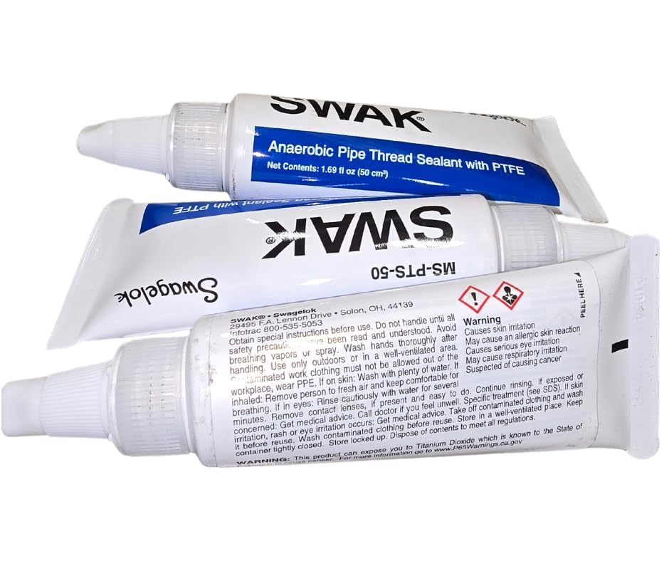 Swagelok MS‑PTS‑50 SWAK™ Anaerobic Thread Sealant – 3 Pack | 50 cm³ Tubes with PTFE | Seals Metal Pipe Threads Up to 10,000 psi | Temperature Range –65°F to 350°F | Made in USA