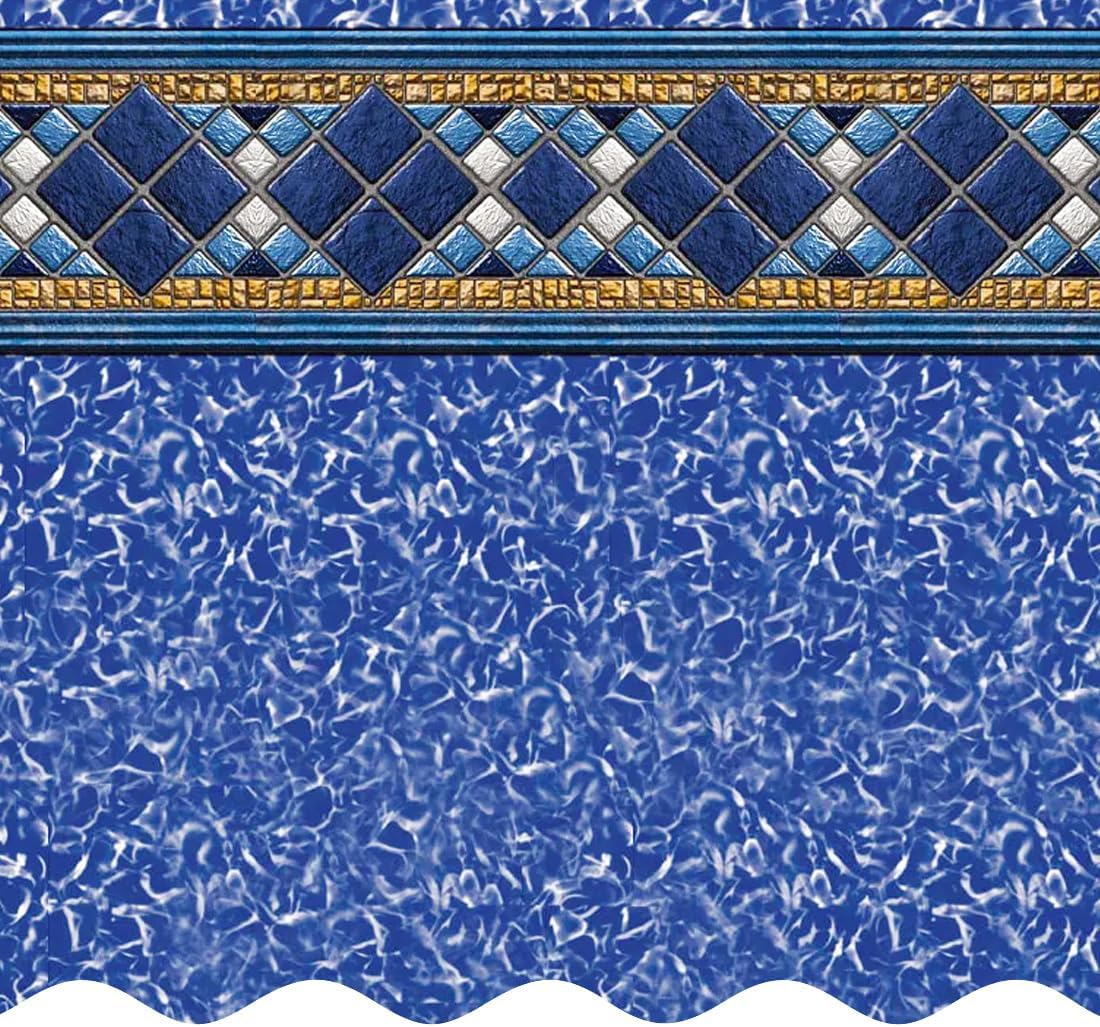 Smartline 15 ft x 26 ft Oval Swimming Pool Liner | Island Tile | Unibead Style | 52 Inch Wall Height | 25 Gauge Heavy Duty Virgin Vinyl | Designed for Steel Sided Above Ground Swimming Pools