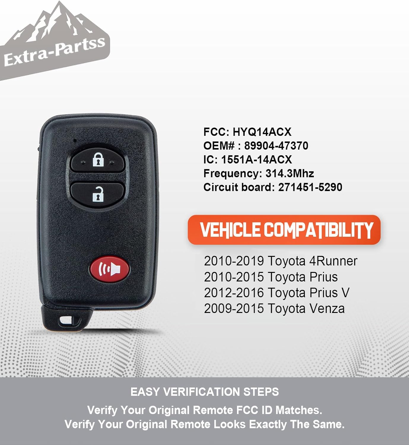 Simple OBDII for Toyota Smart Remote HYQ14ACX 271451-5290 Board fits 2010 2011 2012 2013 2014 2015 Prius (271451-5290 Board)